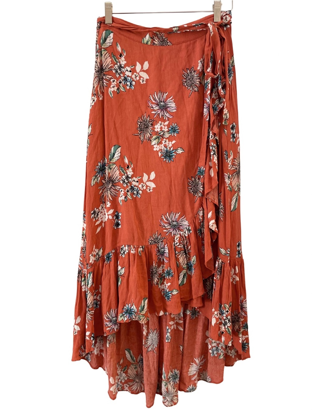 Cotton Candy LA Rust Floral High-Low Wrap Skirt